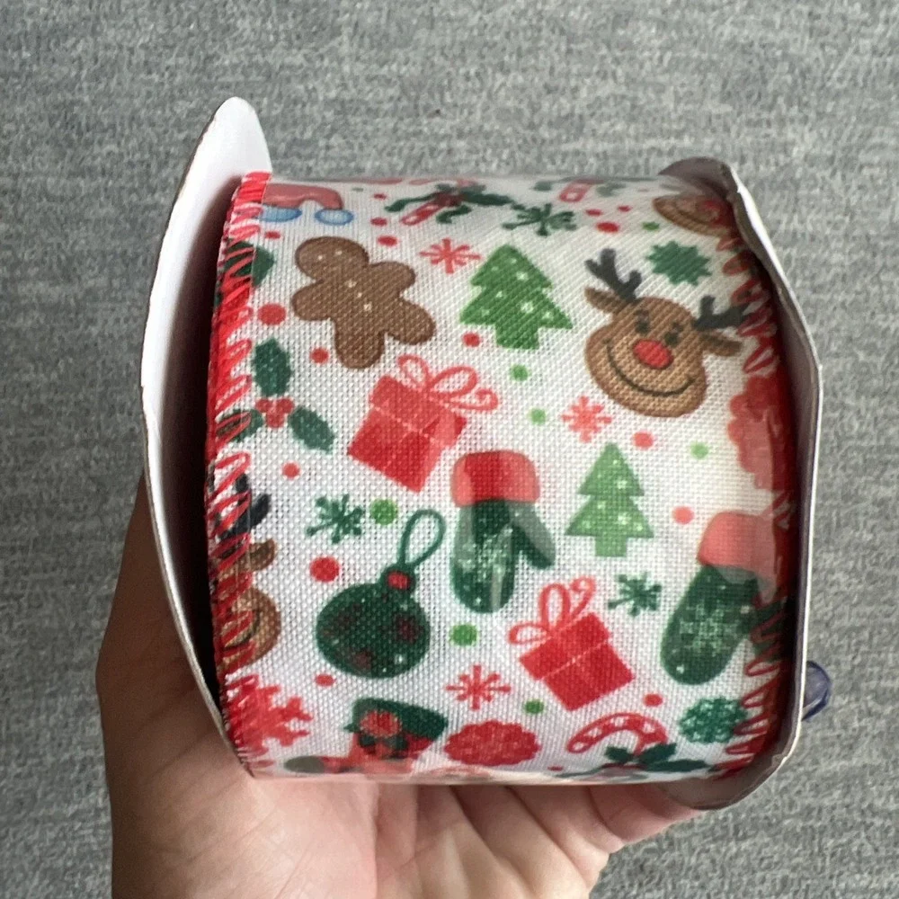 Vatin Christmas Print Ribbon Multicolor 2.5 In Wide Crafting Gift Wrap Decor New